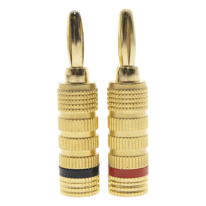 Kit Conector Banana Tipo Tornillo para Bocinas | Instalaciones Profesionales de Audio | Chapado en Oro | Color Negro + Rojo (2 Piezas)