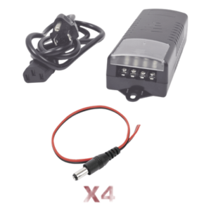 Kit con fuente EPCOM con salida de 12 Vcc a 5 Amper con 4 salidas / Incluye conectores