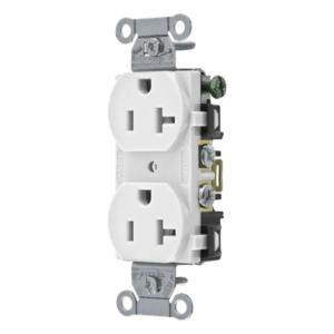 Contacto Dúplex 20 A, 125 V, 2 Polos, 3 Hilos, Cableado Posterior y Lateral, Color Blanco (Nema 5-20R).