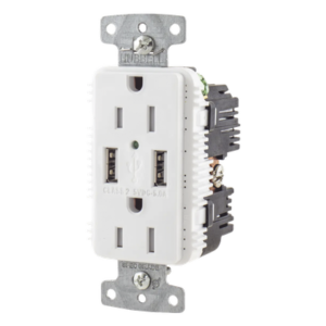 Contacto Dúplex con 2 Puertos USB, 15A 125V, 2 Polos, 3 Hilos, Color Blanco.