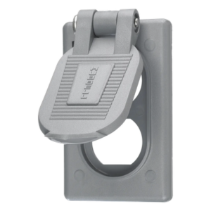 Tapa Resistente a Intemperie para Contacto Dúplex de Policarbonato Color Gris.
