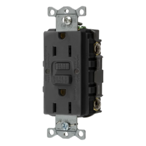Contacto de Auto-verificación GFCI con Interruptor de Falla a Tierra de 15 A 125 V 2 Polos, 3 Hilos Color Negro (Nema 5-15R), Grado Comercial.