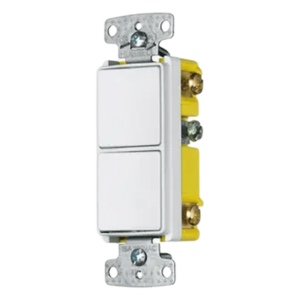 Interruptor Residencial 15 A 120-277 V, con 2 Bases Unipolares, Cableado lateral, Color Blanco.