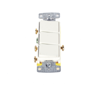 Interruptor Residencial 15 A 120 V, con 3 Bases Unipolares, Cableado lateral, Color Blanco.