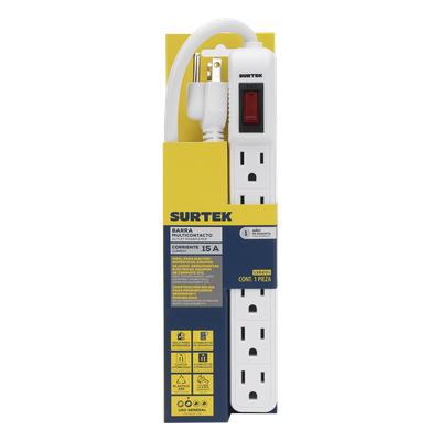 Multicontacto con cable 30 cm. 6 tomas 127 Vca línea, tierra, neutro 15 A max. - Imagen 4
