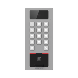 Lector Biometrico con Teclado para Exterior Antivandálico IP65 & IK09 con función de Videoportero Multiapartamento / Huella, Tarjeta, Código QR, PIN o App HikConnect / Cámara 2 MP compatible con DVRs y NVRs
