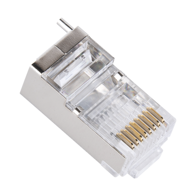 Bote con 100 Piezas de Plug Modular RJ45 Cat5e blindado, chapado de oro a 30 micras para durabilidad extrema CON PIN DE TIERRA - Imagen 3