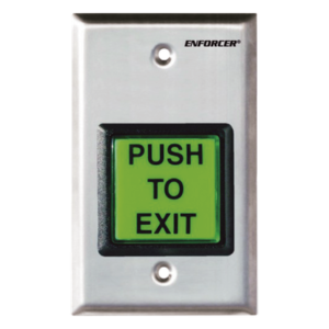 Botón de Salida / Con Iluminación / Con Placa de Pared de Acero Inoxidable / IP65 / Voltaje 12 / 24 Vcd / Mensaje de Idioma Intercambiable / 3 Placas de Idioma Incluidas