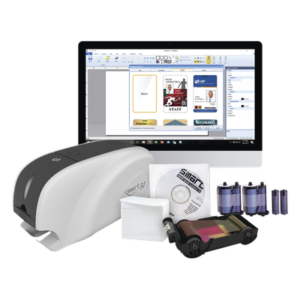 Kit Impresora de tarjetas PVC/ Una Cara /incluye: 2 x Ribbons, 100 Tarjetas PVC, Software, Kit Limpieza, Garantia 3 Años, Mascara de Seguridad UV