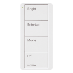 Control Pico inalámbrico de 4 botones con escenas grabadas para sala (Bright, Entertain, Movie y Off), compatible con Caseta Wireless y RA2 Select, blanco brillante