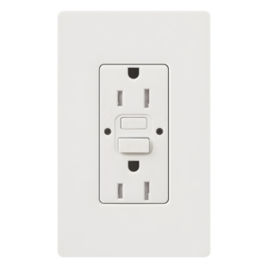 Tomacorriente dúplex GFCI autocomprobable de 15 A y 125 V, resistente a manipulaciones, con indicadores LED de estado y cara estilo decorador, color blanco