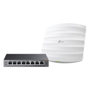 Kit de access point EAP245 y switch PoE TL-SG108PE, doble banda AC, hasta 1750 Mbps, 1 puerto Gigabit