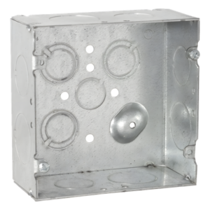 Caja Cuadrada 4 11/16" x 4 11/16"/ Profundidad 2- 1/8"/ 4 Entradas 1", 4 Entradas 3/4", 1 Entrada 1/2" y 3 TKO (1/2"-3/4").