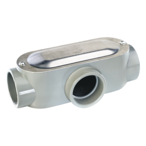 Caja oval roscada tipo T de 1 1/4" (31.8 mm) incluye tapa y tornillos.
