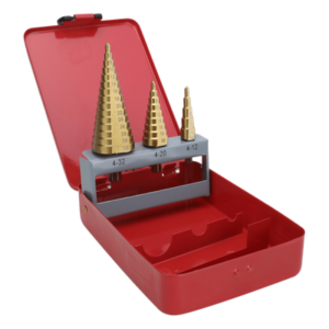 Juego de 3 Brocas Escalonadas HSS 4-12, 4-20, 4-32 mm (Para Plástico o Metal).