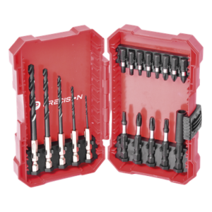 Juego de 18 Puntas y Brocas para Taladro, con Entrada Hexagonal de 1/4", Incluye Estuche.