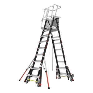 Escalera de Fibra de Vidrio con Jaula de 8'-14' (2.44 - 4.27 m). Con Ajuste en Ruedas (RATCHET™ Leveler) (SKU:18515-817).