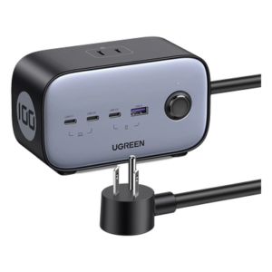 Cargador de Escritorio y Tomacorriente Múltiple | 3 Puertos USB-C | 1 Puertos USB-A | 3 Tomacorriente de CA | Tecnología GaN II | 1 USB 100W PD | Carga Rápida | Diseño Innovador en Forma de Cubo | Interruptor de Apagado.