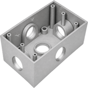 Caja Condulet FS de 1" (25.4 mm) con cinco bocas a prueba de intemperie.