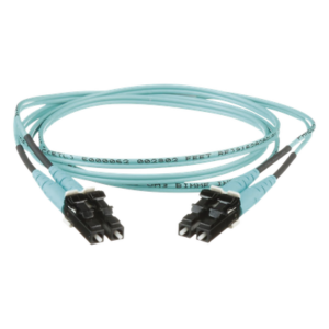 Jumper de Fibra Optica Multimodo 50/125 OM3, LC-LC Duplex, OFNR (Riser), Color Aqua, 1 Metro (3.28 Pies)