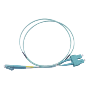 Jumper de Fibra Óptica Multimodo OM3 50/125 LC-SC OFNR (Riser), 2.0 mm, Dúplex, Aqua, 2 Metros (6.56 Pies)