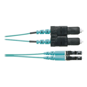 Jumper de Fibra Optica Multimodo 50/125 OM3, LC-SC Duplex, OFNR (Riser), Color Aqua, 1 Metro (3.28 Pies)