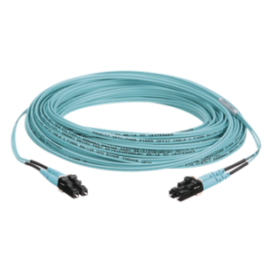 Jumper de Fibra Optica Multimodo 50/125 OM3, LC-LC Duplex, OFNR (Riser), Color Aqua, 10 Metros (32.81 Pies)