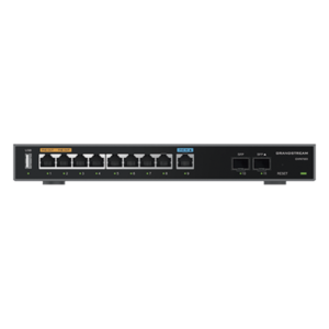 Router Gigabit VPN / Balanceador de cargas / 60,000 sesiones NAT / 9 puertos 10/100/1000 Mbps + 2 puertos SFP (WAN/LAN) / 1 puerto entrada PoE(af/at) / 2 puertos salida PoE (af/at) / Compatible con GWN Cloud.
