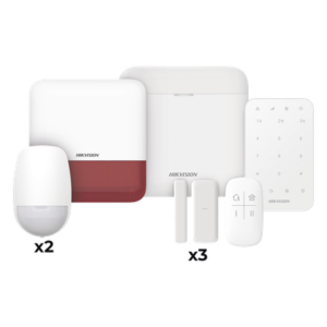 (AX PRO) KIT de Alarma AX PRO / Incluye: 1 Hub / 2 Sensores PIR / 3 Contactos Magnéticos mini / 1 Control Remoto / 1 Sirena Estrobo en color Rojo Inalámbrica Exterior /1 Teclado Inalámbrico / Wi-Fi / Compatible con Hik-Connect P2P