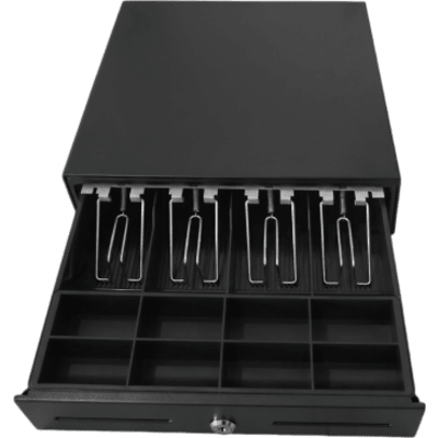 Cajón para Efectivo / Serie MK / Compacto 330 mm / 4 Billetes + 8 Monedas / Apertura RJ12 / Clips Metálicos / Punto de Venta - Imagen 2