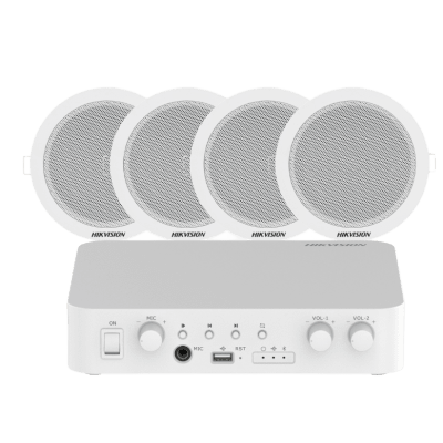 Kit de amplificador compatible con Spotify | bluetooth | 4 altavoces para plafón | sistema 100v | 2 canales con control de volumen independiente | música ambiental