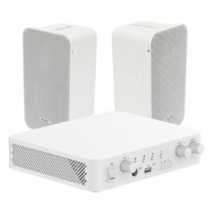 Kit de amplificador con bluetooth | 2 altavoces para pared | Sistema 100V | 2 Canales con Control de volumen Independiente | Música Ambiental