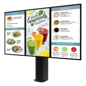 Montaje Tipo Kiosco para exterior compatible con Pantallas de 55" Samsung OH55AS / Diseño Ultradelgado / METAL / Exterior IP65 / Base Pedestal 8" / Soporte para 3 pantallas