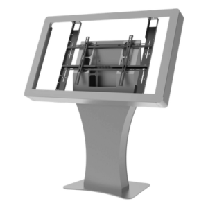 Kiosko Landscape Indoor / Soporte para Pantallas Digitales 55" / Diseño Hourglass Moderno / Base Plana Rectangular / Tray Interno para Componentes / Protección contra Robos / Acabado Powder Coat Premium