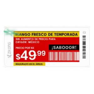 Etiqueta de Estantería Electrónica ESL ZKE21B / Pantalla EPD 2.13 Pulgadas / Resolución 122x250 Píxeles / 4 Colores (Negro Blanco Rojo Amarillo) / BLE 5.0 con Encriptación AES-128 / Batería 5 Años / NFC / C