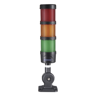 Torre de Señalización LED / 3 Niveles Rojo-Ámbar-Verde / Buzzer 85 dB / 24 VCD / Luz Fija o Intermitente / Base 60 mm (2.36 in) / IP53