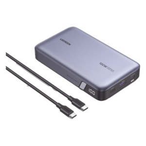Power Bank de 20000mAh | 3 Salidas 100W Max. | USB-A + 2 USB-C | PD 3.0 | QC3.0 | FCP | SCP | Pantalla Inteligente | Carcasa Ignifuga | Color Gris | Incluye Cable USB de 50cm | Carga tu Laptop de Manera Segura.