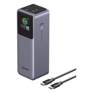 Power Bank de 25000mAh | 3 Salidas 200W Max. | USB-A + 2 USB-C | PD 3.0, QC3.0 | FCP | SCP | Pantalla Inteligente | Carcasa Ignifuga | Color Gris | Incluye Cable USB de 50cm | Carga tu Laptop de Manera Segura.