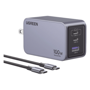 Cargador de 100W serie Nexode Pro | 3 Puertos de Carga Rápida | 2 USB-C | 1 USB-A | Tecnología GaNInfinity | PD3.1 de 100W / QC4.0 | Tecnología de Protección Térmica | Optimiza la Carga | Caja de Aluminio | Incluye Cable