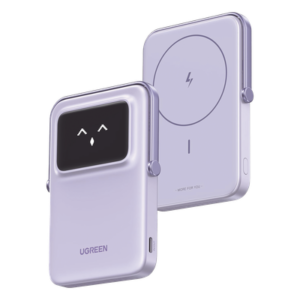Power Bank Serie UNO Inalambrico | 10000mAh | 7.5W/20W | Con Emojis de Estado | Carga Rápida USB-C Bidireccional | Pantalla TFT Inteligente | Con Holder | Color Purple.