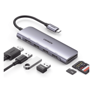 HUB USB-C (Docking Station) 6 en 1 | HDMI 4K@30Hz | 3 Puertos USB 3.0 | Lector Tarjeta SD + Micro SD (TF) Uso Simultáneo | Chip de Última Generación | Potente Disipación de Calor | Caja de Aluminio.