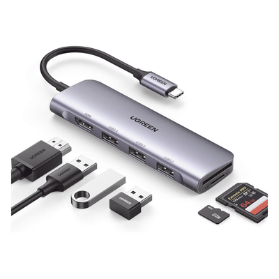 HUB USB-C (Docking Station) 6 en 1 | HDMI 4K@30Hz | 3 Puertos USB 3.0 | Lector Tarjeta SD + Micro SD (TF) Uso Simultáneo | Chip de Última Generación | Potente Disipación de Calor | Caja de Aluminio.