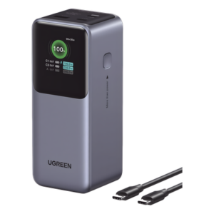 Power Bank de 20000mAh | 3 Salidas 130W Max. | USB-A + 2 USB-C | PD 3.0 | QC3.0 | FCP | SCP | Pantalla Inteligente | Carcasa Ignifuga | Color Gris | Incluye Cable USB de 50cm | Carga tu Laptop de Manera Segura.