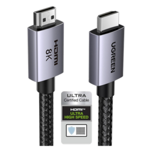 Cable HDMI 2.1 de 8K@60Hz | 2 Metros (6.56 Pies) | 48Gbps | HDR10+ | 3D Inversivo | eARC | Dolby ATMOS | VVR | QMS | QFT | ALLM | 3 Modos de Visualización | Certificado HDMI 8K | Niquelado | Nylon Trenzado | Carcasa de Aluminio