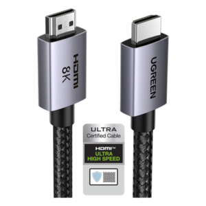 Cable HDMI 2.1 de 8K@60Hz | 3 metros | 48Gbps | HDR10+ | 3D Inversivo| eARC | Dolby ATMOS | VVR | QMS | QFT | ALLM | 3 modos de Visualización | Certificado HDMI 8K | Niquelado | Nylon Trenzado | Carcasa de Aluminio.
