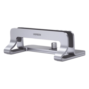 Soporte Vertical para Laptop / Adecuado para escritorio / Anchura Ajustable (12-26mm) / Amplia compatibilidad / Anti-Arañazos / Anti-Deslizante /Ajustable Mediante Tornillos / Color Plata / Aluminio + Silicona