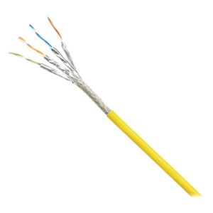 Bobina de Cable Blindado S/FTP Categoría 6A, Uso Industrial con Resistencia al Aceite, Rayos UV y Abrasión, Multifilar (Flexible), Color Amarillo, Bobina de 500 Metros (1640 Pies)