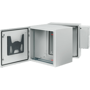Gabinete Industrial ProTek de Puerta Sólida, Con Aire Acondicionado de 4000 BTU, Protección NEMA Tipo 4/12/4X; IP66; IK10, Abatible, Fabricado en Acero, 26 UR, Color Gris Claro