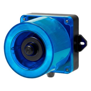 Combinacion de baliza LED color Azul y sirena electrónica de 31 tonos resistente a la intemperie de volumen máx. 123 dB a 12-24 VCD