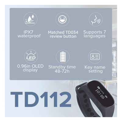 Reloj Buscador TD112 IPX7 / Resistente al Agua / Pantalla OLED / 180mAh / 48 Horas Standby / 80-100m Distancia de Recepción / Compatible con 50 Botones TD009 y T114 / 7 Idiomas / Almacenamiento de 10 Mensajes - Imagen 6